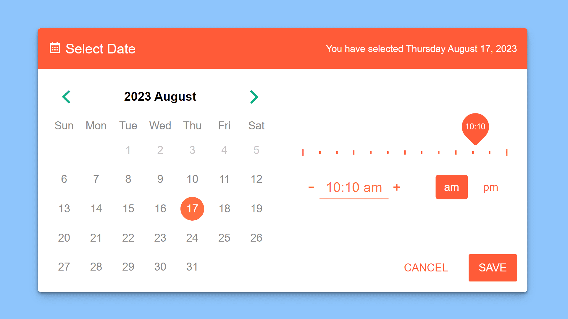 Custom Date And Time Picker Using HTML CSS And JavaScript