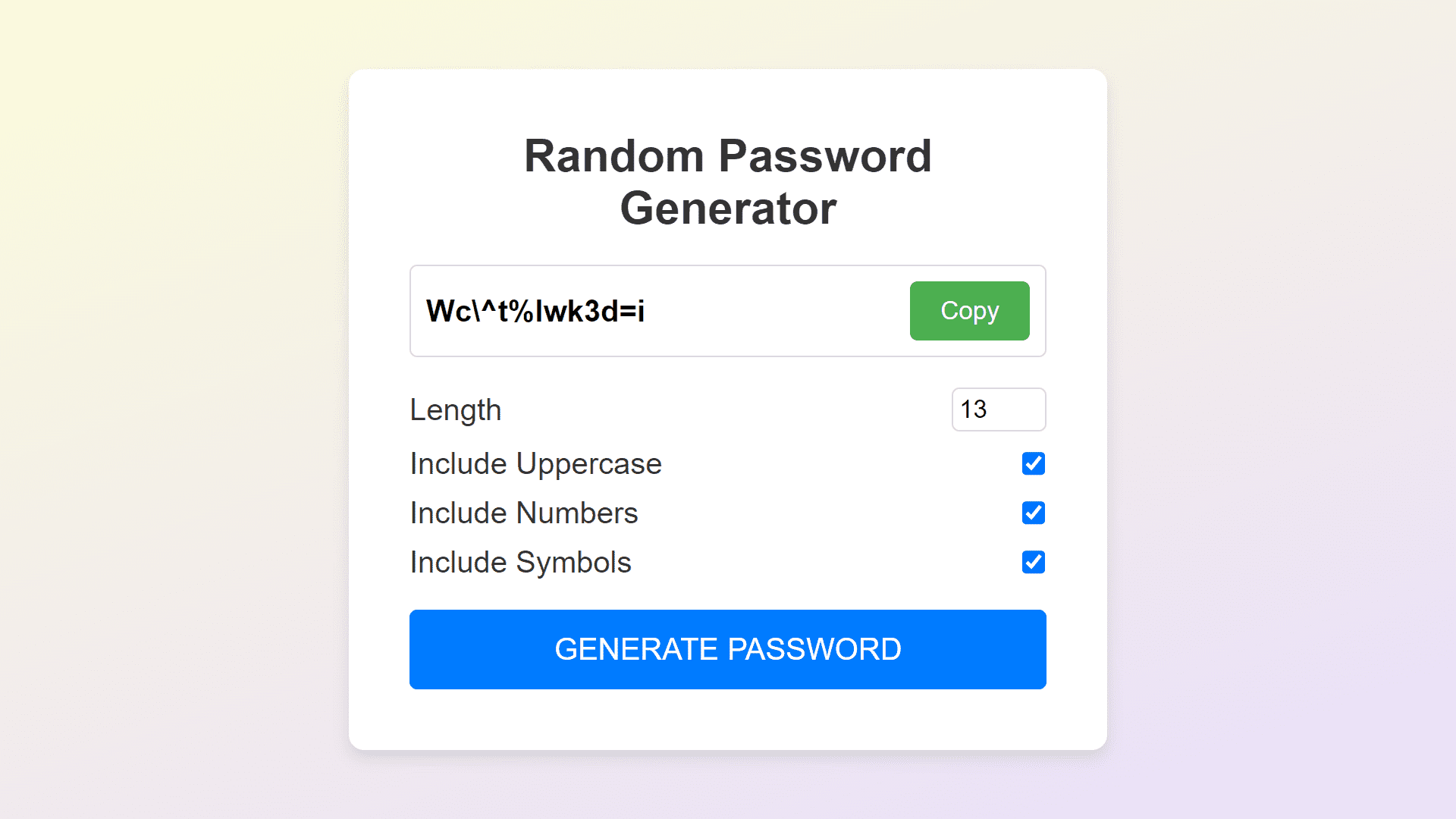 JavaScript Random Password Generator