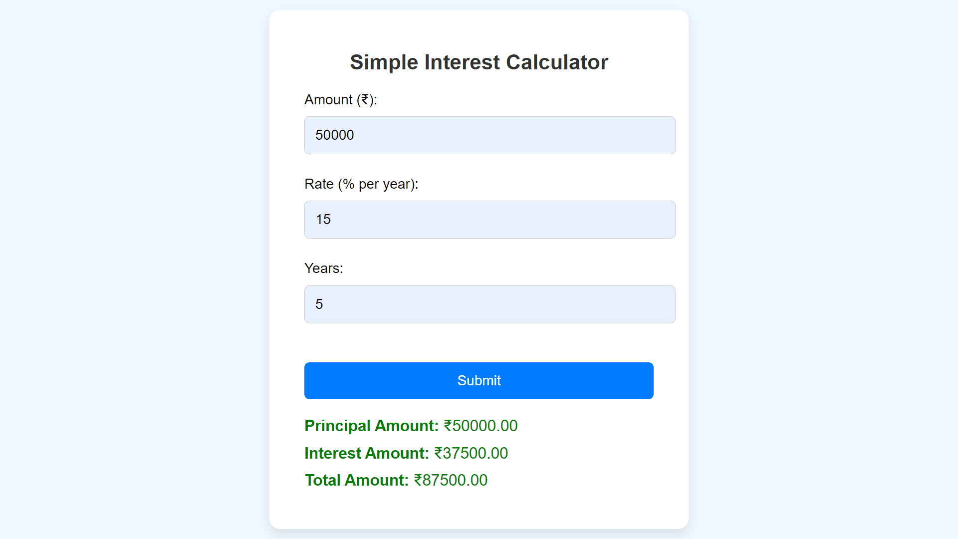 JavaScript Simple Interest Calculator